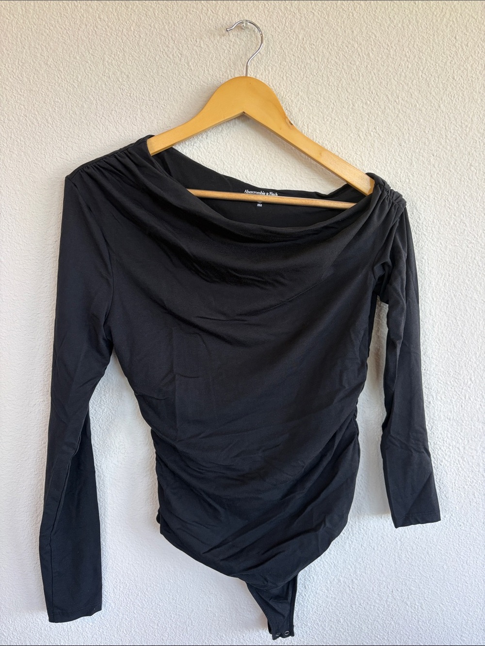 Abercrombie & Fitch Black Long-Sleeve asymmetrical bodysuit with Cowl Neck